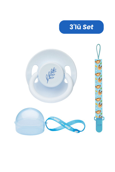 Wee Baby Pure Yuvarlak Uçlu Kauçuk Emzik No:1 - MAVİ (Kutu ve Band Seti)