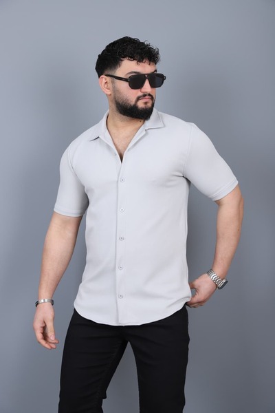 L-KOM Men's Diagonal Textured Short Sleeve Open Collar Shirt