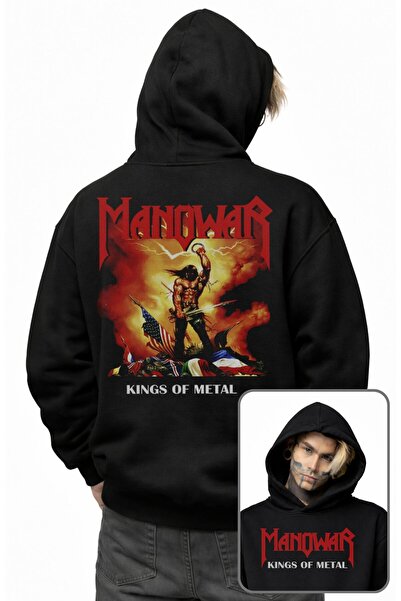 Fuddy Moda Ουνισέξ oversized Kings Of Metal Manowar Sırt με τύπωμα με κουκούλ...