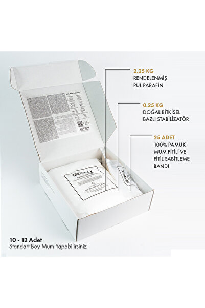 MERWAX Parafin Mum Yapım Seti – 2,25kg Parafin, Stabilizatör, Pamuk Fitil ve Yapıştırıcı ile Mum Yapım Seti