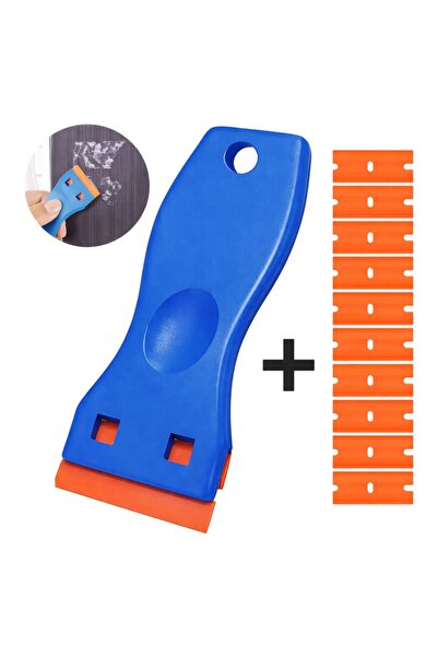 TechMore Çok Amaçlı Plastik Cam Leke Kazıyıcı ve 10'lu Yedek Bıçak Seti (Meta...