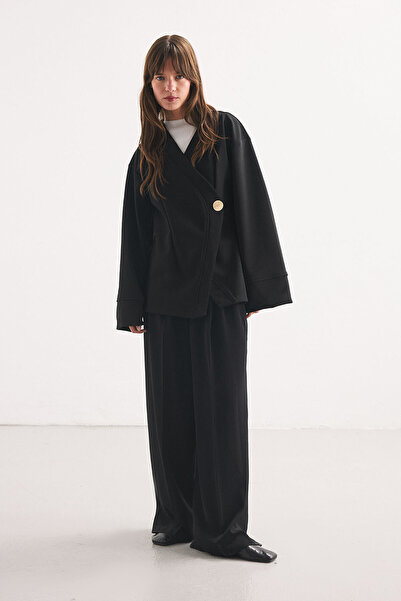 Hooopstore Μαύρη μπλούζα κιμονό με λεπτομέρεια με κουμπιά