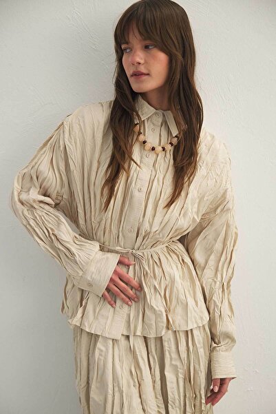 Hooopstore Cămașă Crush texturat bej