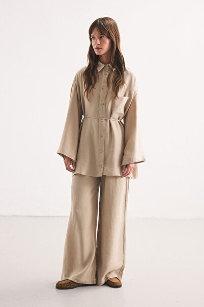 Hooopstore Comfortable Stone Trousers Set with Stitching Detail