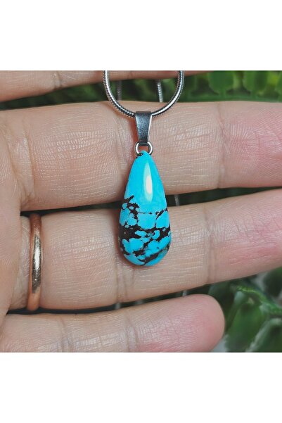 Singincraft حجر الفيروز الإيراني - نيشابور - قلادة من الحجر الطبيعي مع سلسلة ...