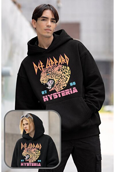 Fuddy Moda Ουνισέξ oversized Ντεφ Λέπαρντ Χίστερια 87 88 με τύπωμα με κουκούλ...