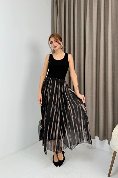 Raneel Kazançlı Alışveriş Asymmetrical chiffon dress with straps - black