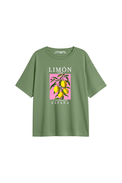 CİNEMA MODA Tricou de damă Lemon cu imprimeu, verde, croială relaxată