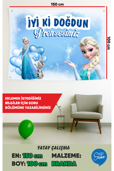 1001 sticker Princess Themed Birthday Canvas Banner 150Cmx100Cm