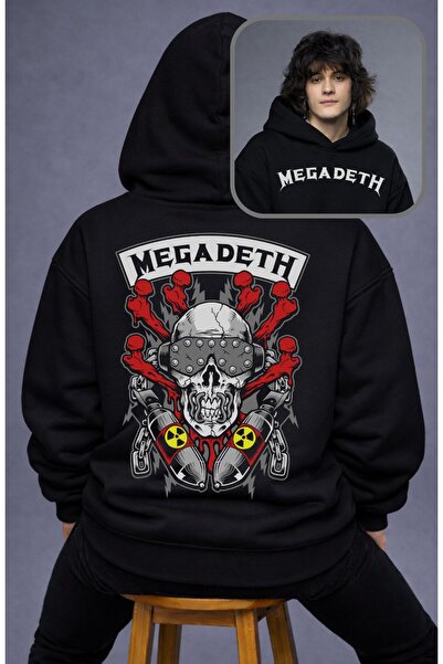 Fuddy Moda Unisex oversized Skull Megadeth Backpack με τύπωμα με κουκούλα Φούτερ