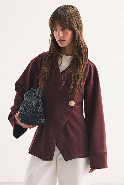 Hooopstore Μπλούζα κιμονό σε χρώμα κερασί με λεπτομέρειες στα κουμπιά