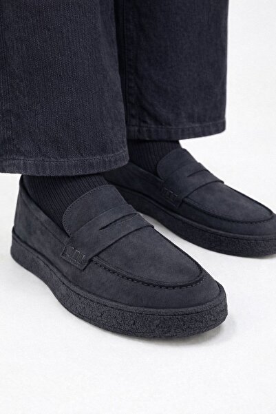 VARNAS Men's Anthracite Suede Loafers Genuine Calfskin Leather Si Inner Outer...