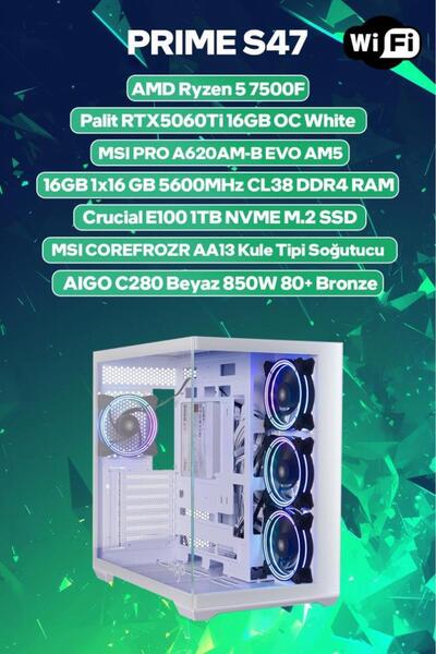 Game Garaj Prime S47 AMD R5 7500F 16GB RAM 1TB SSD RTX5060Ti 16GB 120mm Sıvı ...