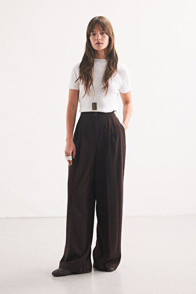 Hooopstore Pleated Palazzo Brown Trousers