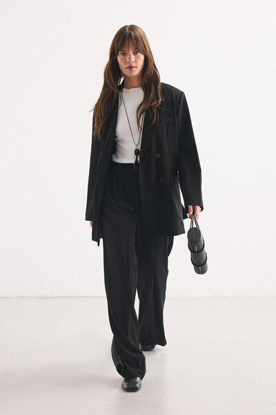 Hooopstore Pleated Palazzo Black Trousers