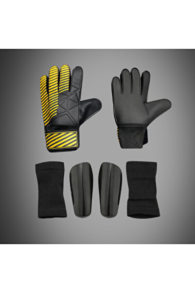 unes Nk Logo Yellow Goalkeeper Gloves + Black Shin Guard Football Set