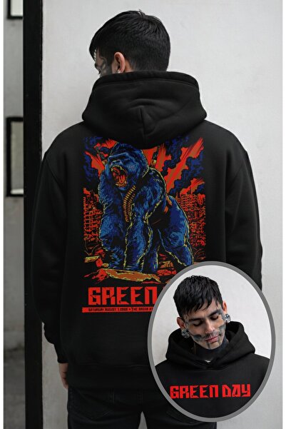 Fuddy Moda Ουνισέξ oversized Ροκ Μπάντα Green Day Sırt με τύπωμα με κουκούλα ...