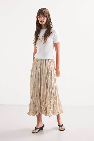 Hooopstore Crush Textured Beige Skirt