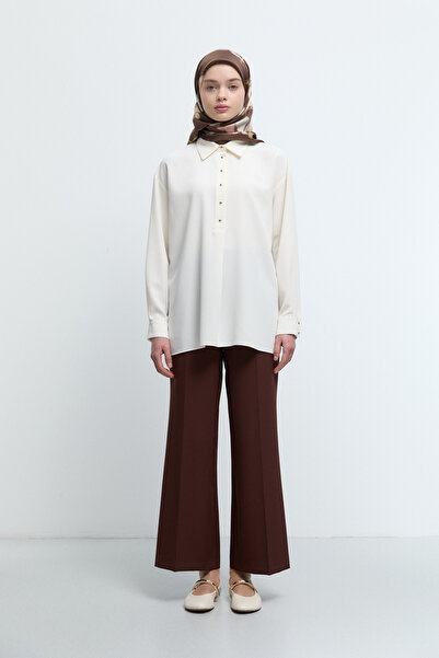 Tuğba Önden Yarım Patlı Bluz - Ekru