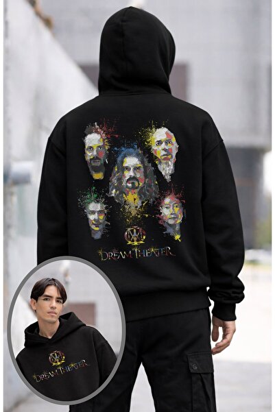 Fuddy Moda Unisex Dream Theater Sırt Printed Hooded Sweatshirt, Oversized Roc...