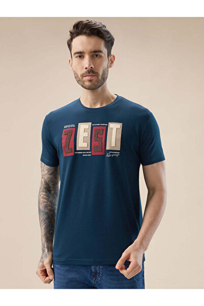 STATUS QUO Rubberized Typography Print Regular Fit Petrol T-Shirt