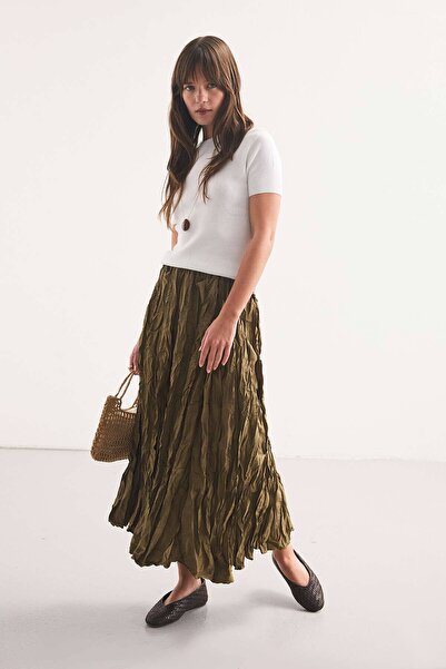 Hooopstore Crush Textured Khaki Skirt