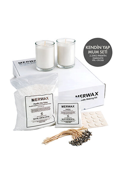 MERWAX Parafin Mum Yapım Seti – 2,25kg Parafin, Stabilizatör, Pamuk Fitil ve ...