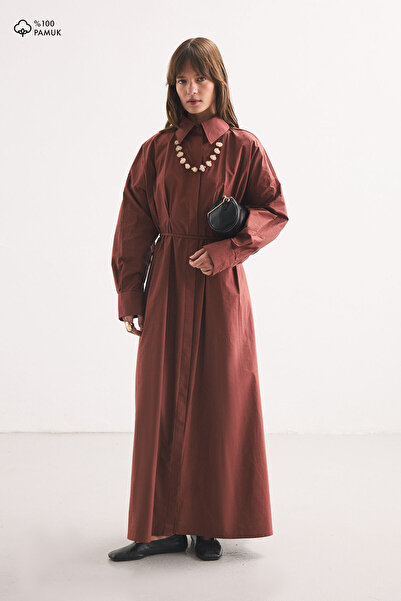 Hooopstore Pile Detailed Cinnamon Shirt Dress