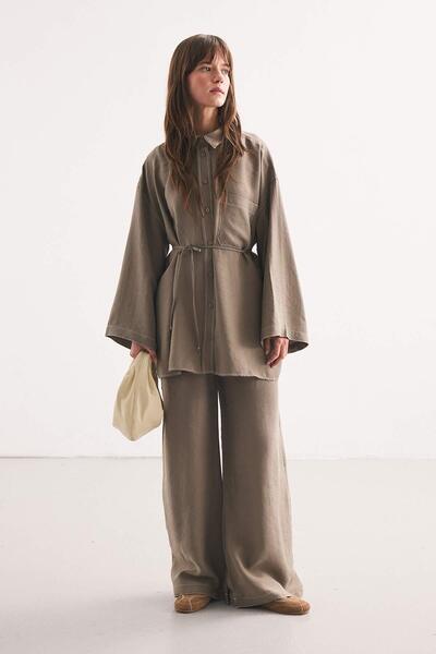 Hooopstore Seam Detail Comfortable Mink Trousers Set