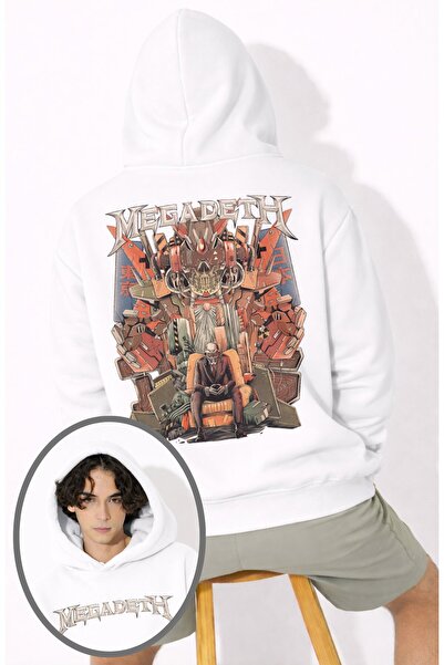 Fuddy Moda Unisex Megadeth Backpack με τύπωμα με κουκούλα Φούτερ, oversized Φ...