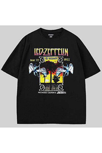 Crazy تي شيرت ليد زيبلين إنجلوود كاليفورنيا 1977 كبير الحجم