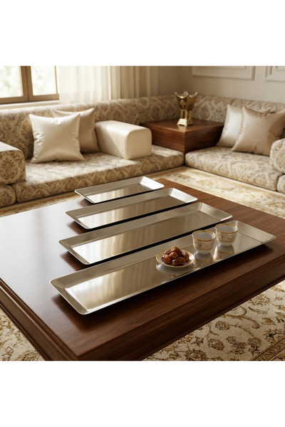 SQUALO Squalo Rectangular Steel Serving Tray Set – 4 Pieces, Silver