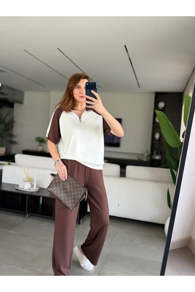 QİMYA BUTİK ΣΕΤ ΔΥΟ ΤΕΜΑΧΙΩΝ ŞANS LİFE Γυναικεία Μπλούζα και Παντελόνι με φερ...