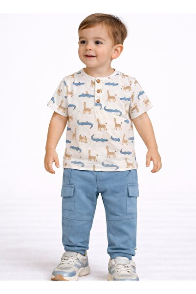 Dirkje Boys 2 Pc Set “Safari Adventure” Henley Tee & Blue Cargo Jogger Set
