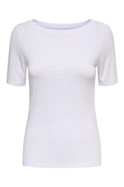 ONLY Tricou alb cu gât barcă pentru femei - 15367559