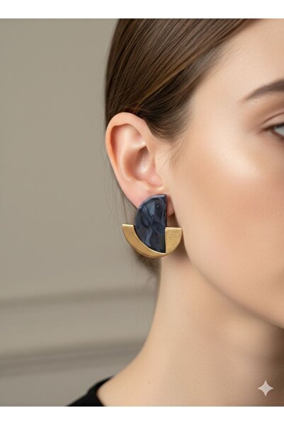 LUXENYA DESİGN Geometric Design Gold Detailed Women's Steel Earrings Modern H...