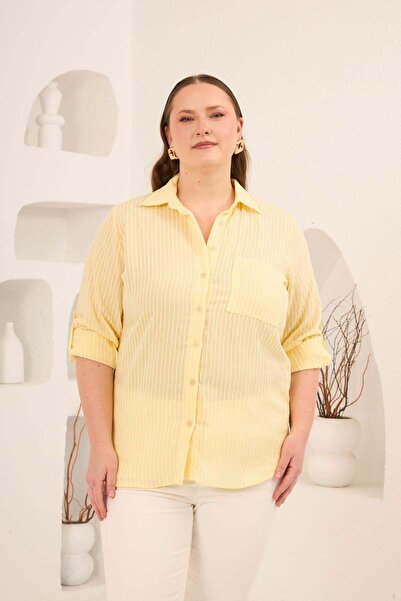 RMG Striped Plus Size Shirt Yellow