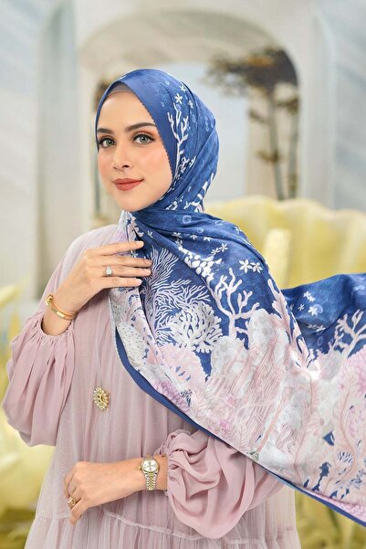 Buttonscarves شال ليتل ميرميد 2.0 من الساتان - ديب سي