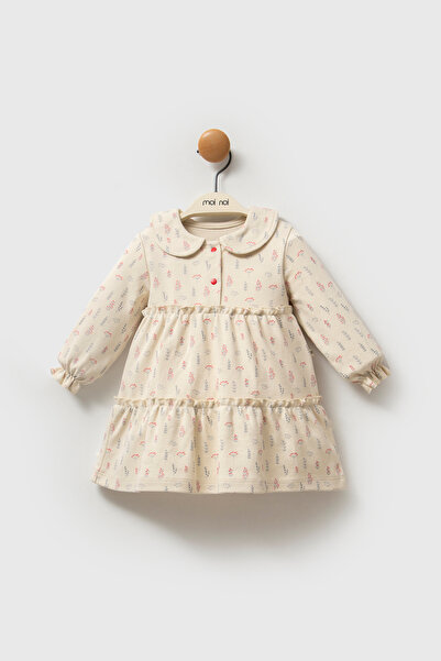 Moi Noi Premium Kokina Buttoned Peter Pan collar Dress - Beige