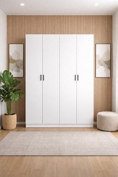 N.zone خزانة ملابس عصرية 4 أبواب بتصميم أنيق مع خلفية خشبية ولمسة ديكور حديثة...