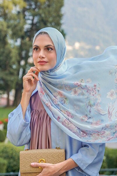 Buttonscarves Farra Saten Şal - Blue Bell