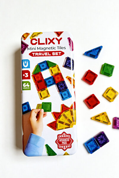 CLIXY مجموعة مكعبات مغناطيسية صغيرة للسفر مكونة من 64 قطعة