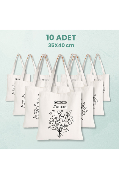 Cemira 10 Adet "Canım Annem" Boyanabilir Bez Çanta 35x40 cm - Anneler Günü He...
