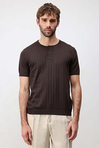 Antioch Kahve Dokulu Erkek Triko T-Shirt