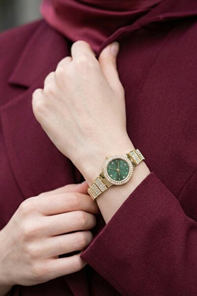 InStyle Stoned Cord Round Gold-Emerald Women's Wristwatch