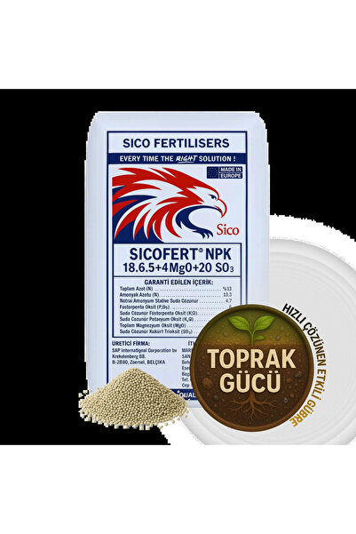 Sico Sıcofert NPK 18.6.5 + 18 SO₃ + 14 CaO + 1 MgO Yavaş Salınımlı Granül Güb...
