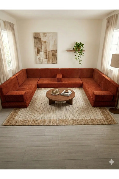 BAKIRÖZÜ HOME Premium Kadife Kumaş, Konforlu Yer Kanepesi ,Modüler Şark Köşes...