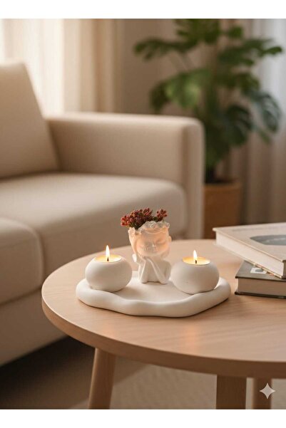 M&C Concept Çiçekçi Kız Vazo & Mumluk Seti – 4’lü Dekoratif Tepsi Seti (ÇİÇEK...