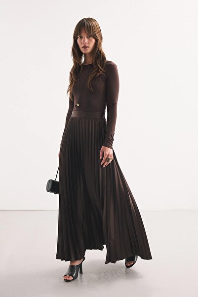 Hooopstore Pilisoley Satin Brown Skirt