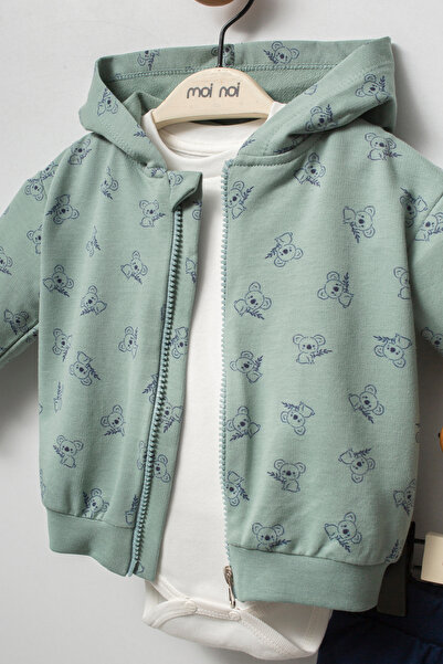 Moi Noi Premium Koala Patterned 3-Piece Baby Set - Sage Green & Navy Blue